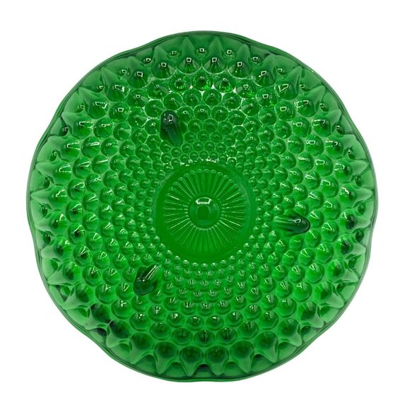 Vintage Emerald Green 3 Footed Hobnail Pressed Glass Dish Bowl Approx 6" - Picture 9 of 9
